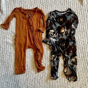 Set of 2 Posh Peanut Rompers - Mustard and Grey/Mustard Floral